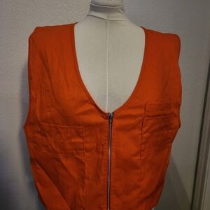 Orange Sleeveless Zip-Up Top